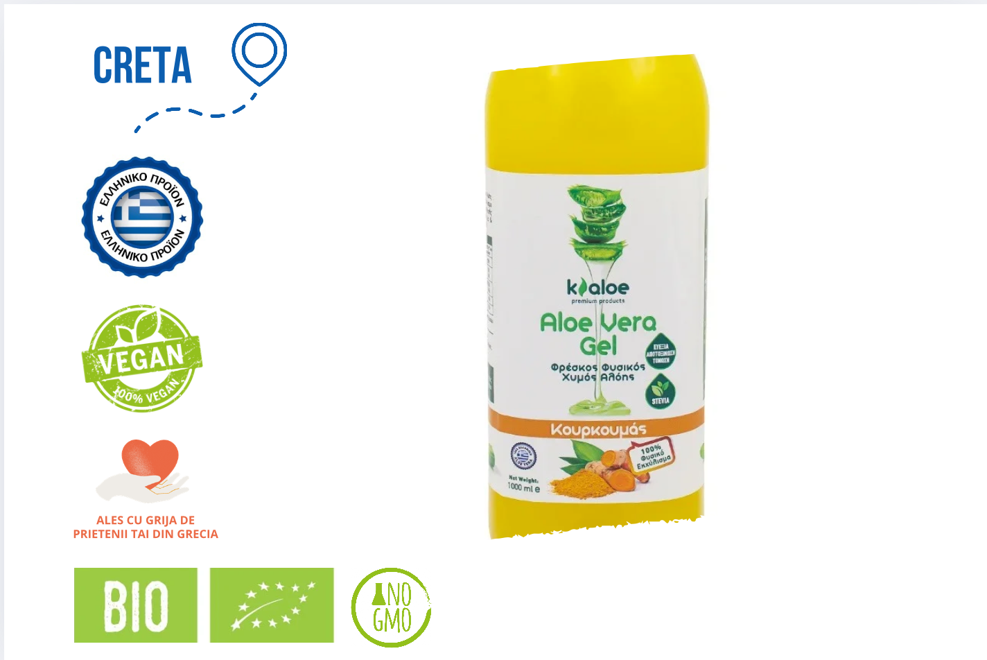 Aloe Vera Gel Organic cu Turmeric, 1L