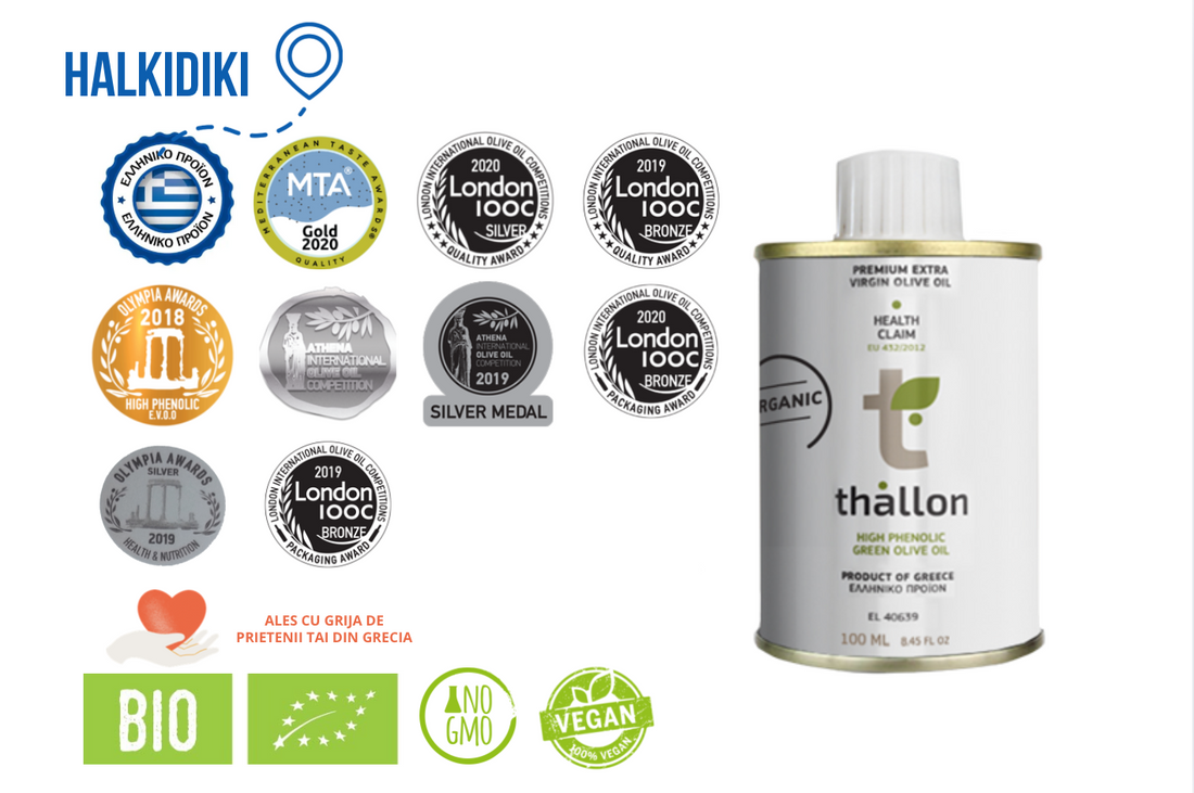 Ulei de măsline extravirgin bio, terapeutic, recoltă timpurie, Thallon - 100 ml